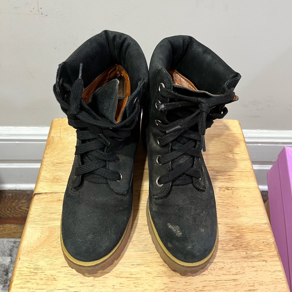 Lucky Brand combat shoes. Black suede.